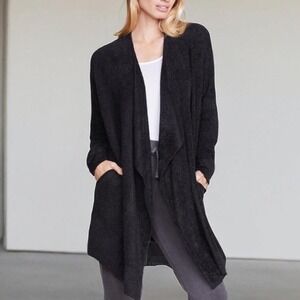 Barefoot Dreams Bamboo Chic Lite Cardigan Black Waterfall Collar S/M Style‎ 436